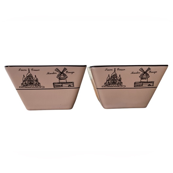 222 FIFTH Around The City Paris China Appetizer Bowls Eiffel Tower White/Black - Picture 4 of 9